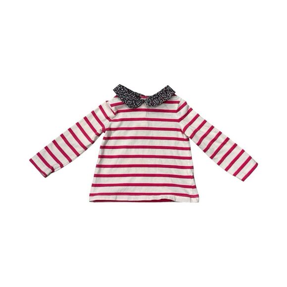 Baby Gap Pink Striped Long Sleeve Top With Flower Collar 12-18 Months - Picture 1 of 4